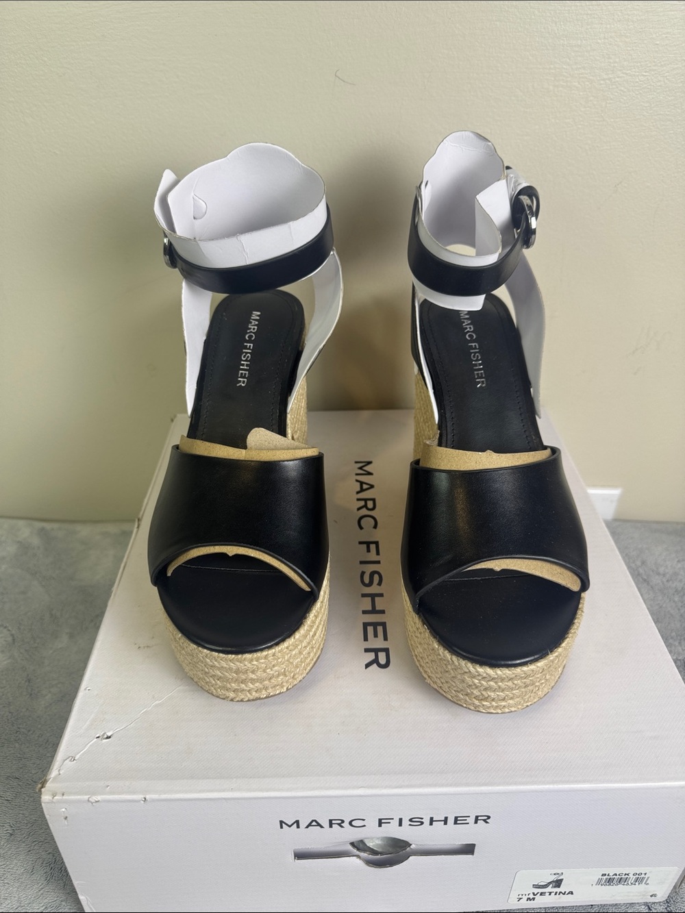 Marc Fisher Vetina Black Platform Wedge Sandals - Size 7 - NIB - NWT